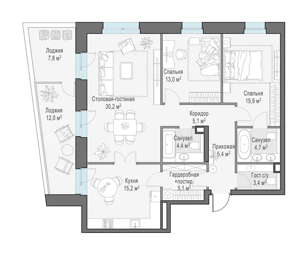 3-комнатная квартира, 112.4 м²