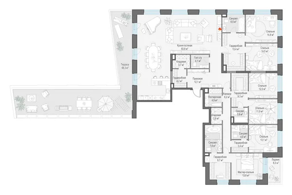 6-комнатный пентхаус, 287 м²