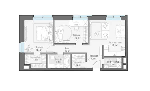 2-комнатная резиденция, 79.4 м²
