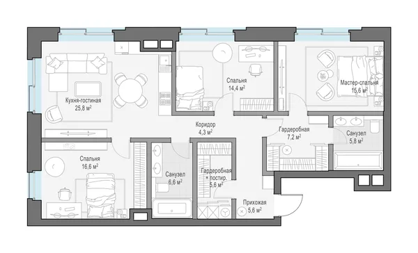 4-комнатная резиденция, 112.4 м²