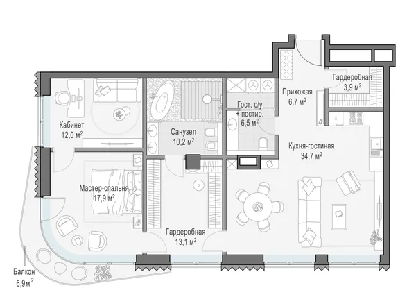 2-комнатная квартира, 106.1 м²