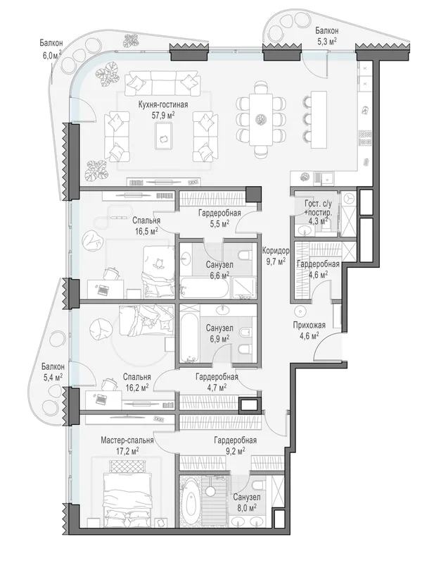 3-комнатная квартира, 176.9 м²
