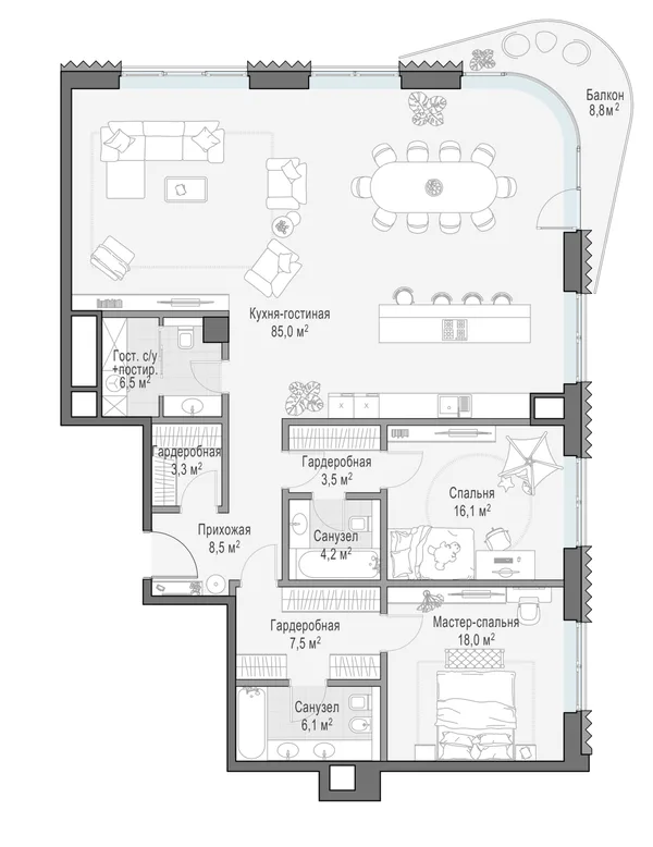 3-комнатная квартира, 159.4 м²