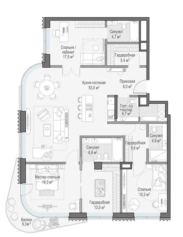 3-комнатная квартира, 160.3 м²