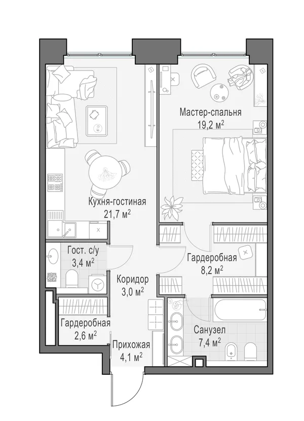 2-комнатная квартира, 70.3 м²