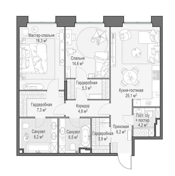 3-комнатная квартира, 105.7 м²