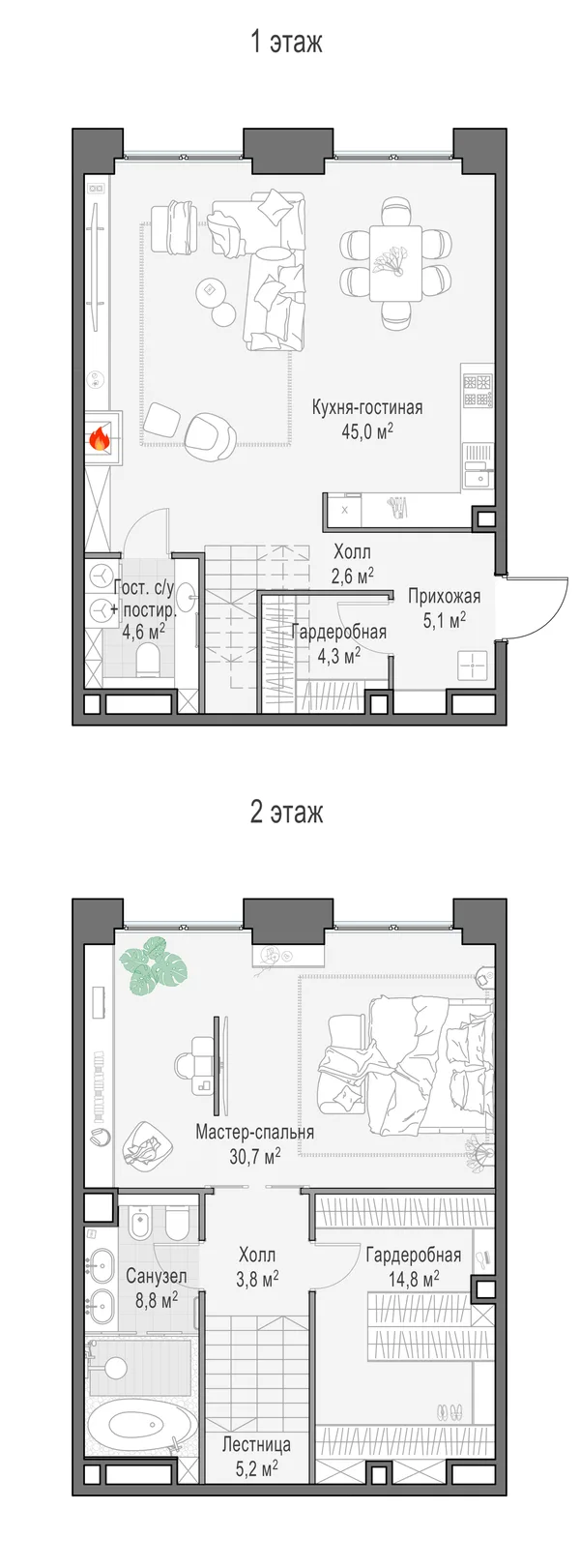 3-комнатный пентхаус, 125.3 м²