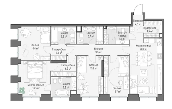 5-комнатная квартира, 149.2 м²