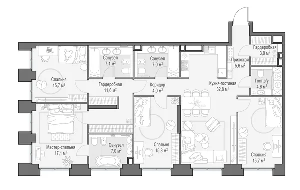 5-комнатная квартира, 149 м²