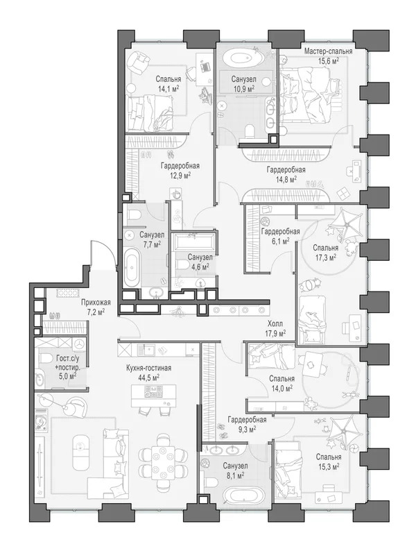 7-комнатная квартира, 226.4 м²