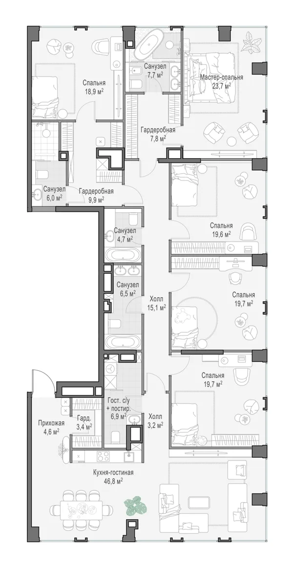 7-комнатная квартира, 225.9 м²