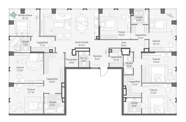 8-комнатная квартира, 296.3 м²
