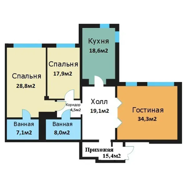 3-комнатная квартира, 153.7 м²