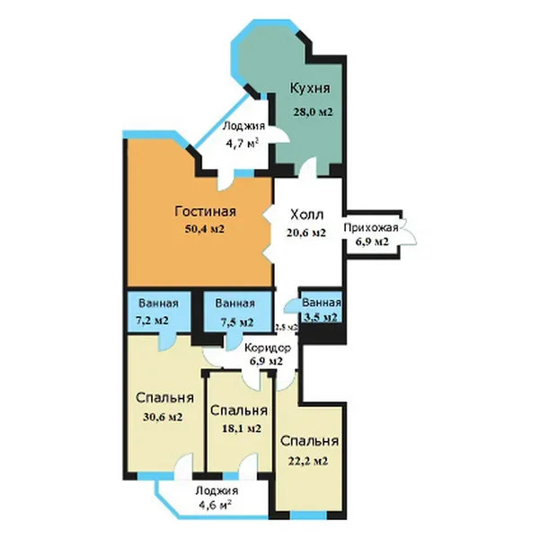 4-комнатная квартира, 204.7 м²