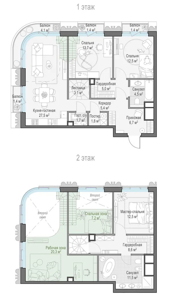 2-комнатная квартира, 84.1 м²