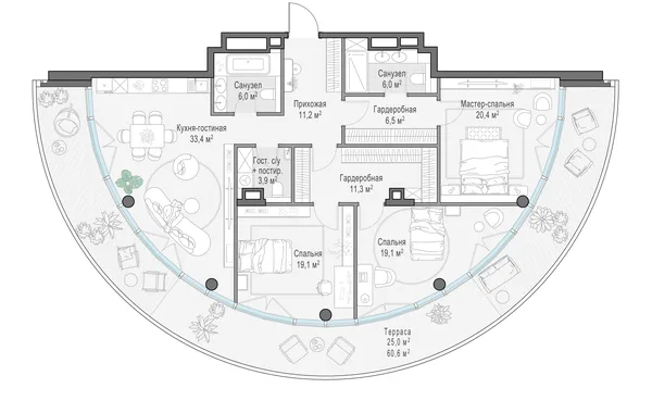 2-комнатная квартира, 144.2 м²