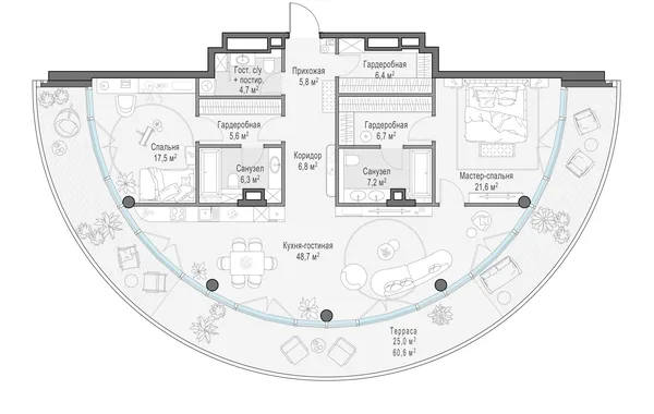 2-комнатная квартира, 144.1 м²