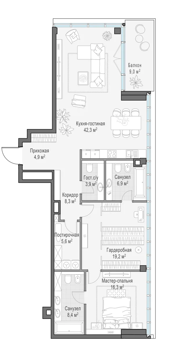 2-комнатная квартира, 118.7 м²