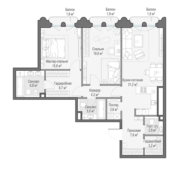 2-комнатная квартира, 109.2 м²