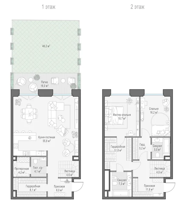 2-комнатный ситихаус, 161.4 м²