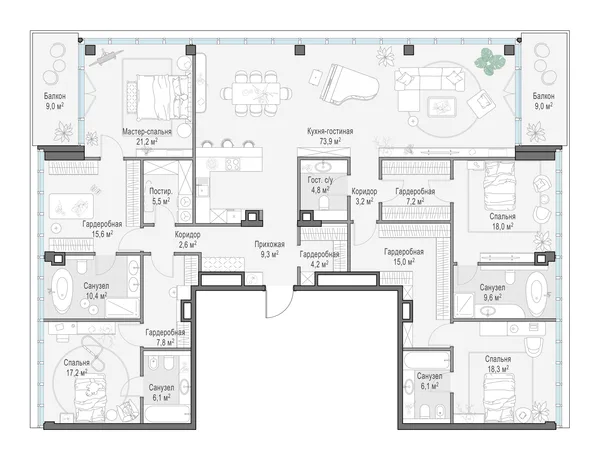 3-комнатная квартира, 261.3 м²