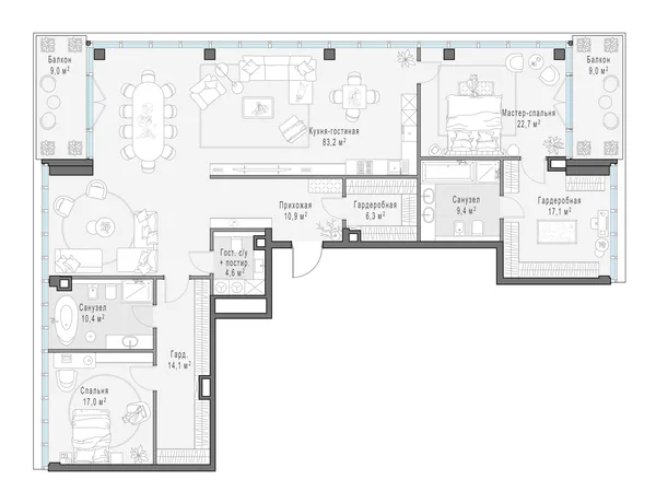 3-комнатная квартира, 199.2 м²