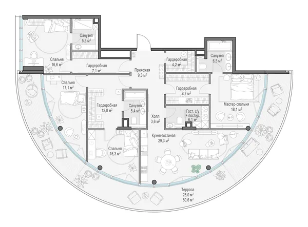 3-комнатная квартира, 172.4 м²