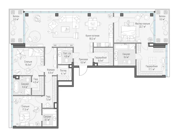 3-комнатная квартира, 199.1 м²