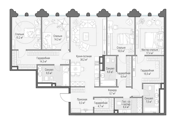 3-комнатная квартира, 187.5 м²