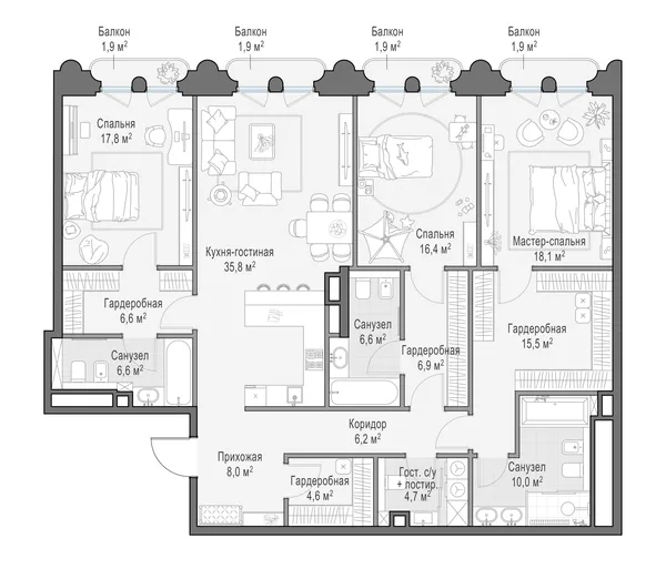 3-комнатная квартира, 166.9 м²