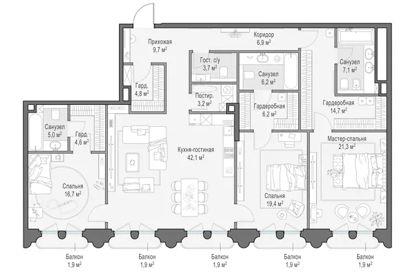 3-комнатная квартира, 174.7 м²