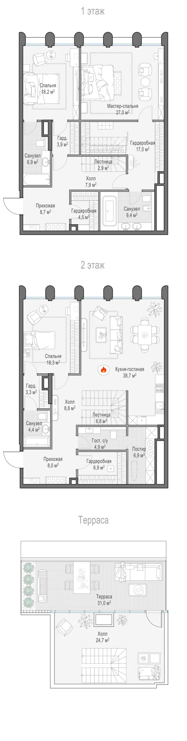 3-комнатный пентхаус, 211.4 м²