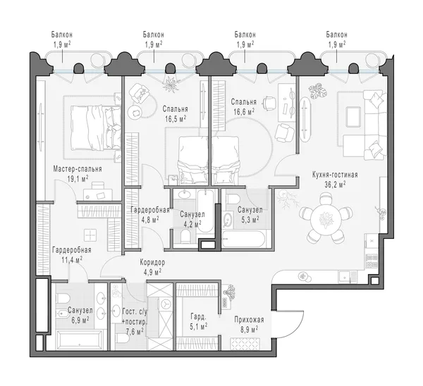 3-комнатная квартира, 149.3 м²