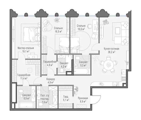 3-комнатная квартира, 146.8 м²
