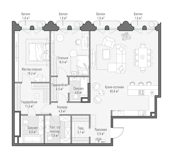 3-комнатная квартира, 149 м²