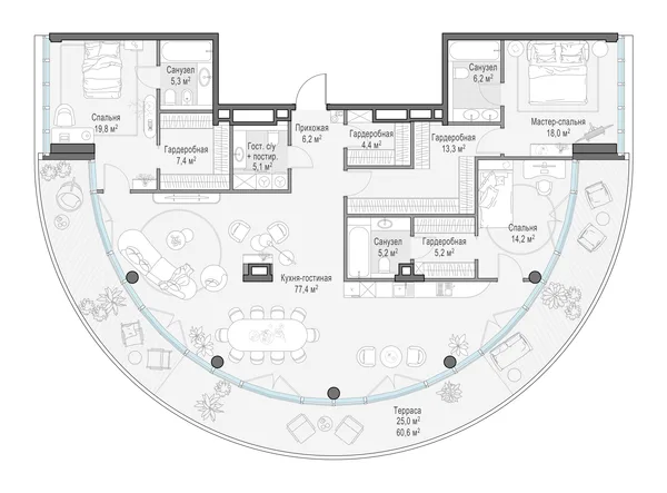 4-комнатная квартира, 193.8 м²
