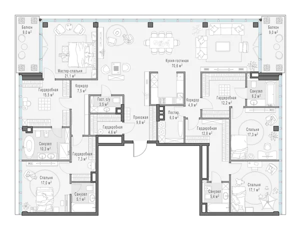 4-комнатная квартира, 259.7 м²