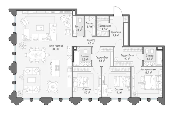 4-комнатная квартира, 181.9 м²