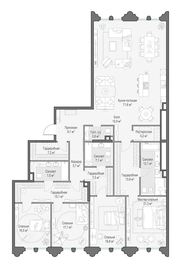 4-комнатная квартира, 249.7 м²