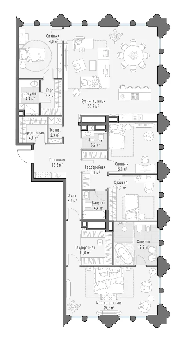 4-комнатная квартира, 200.2 м²