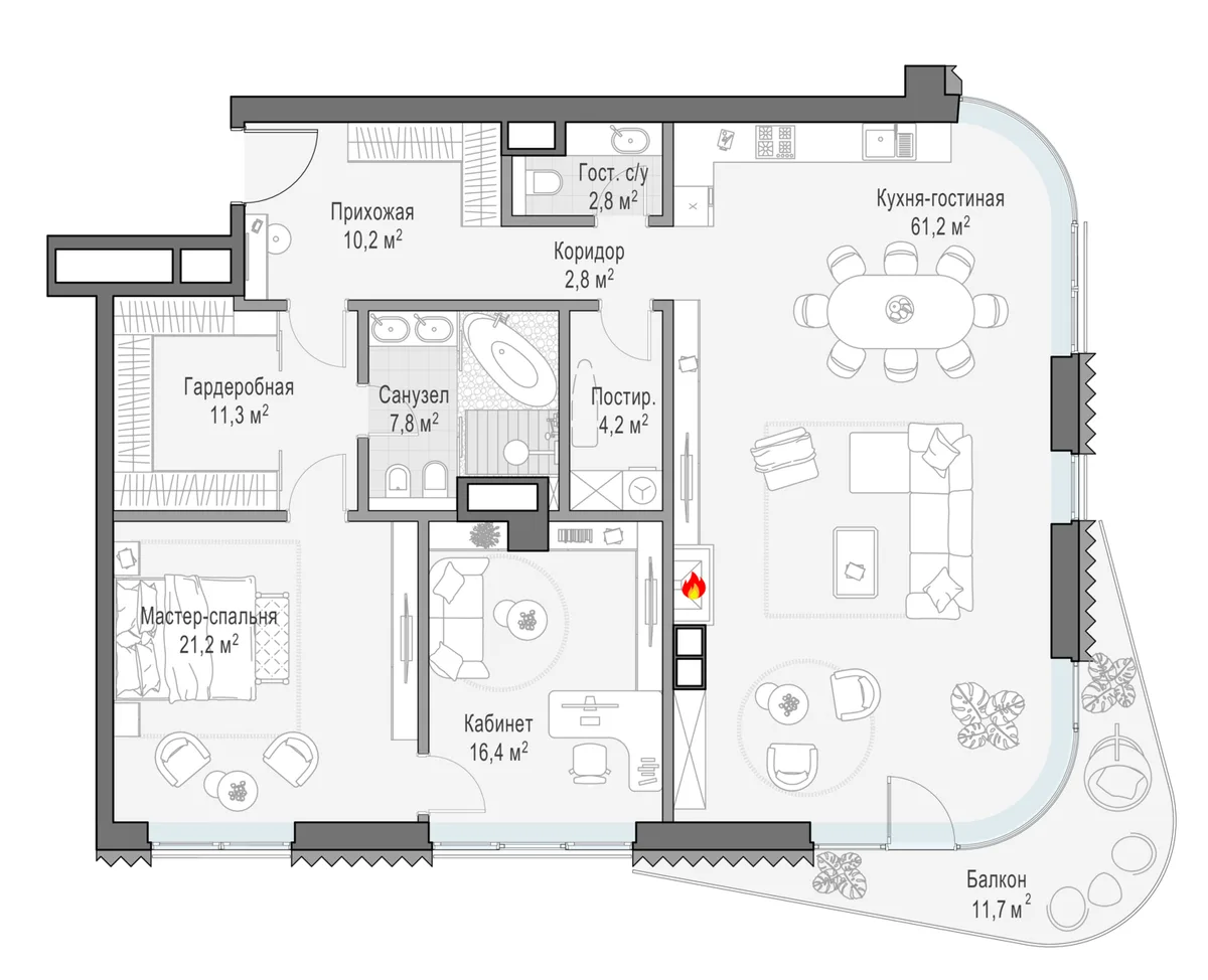 2-комнатная квартира 140,3 м² в ЖК «Лаврушинский» — планировки 2