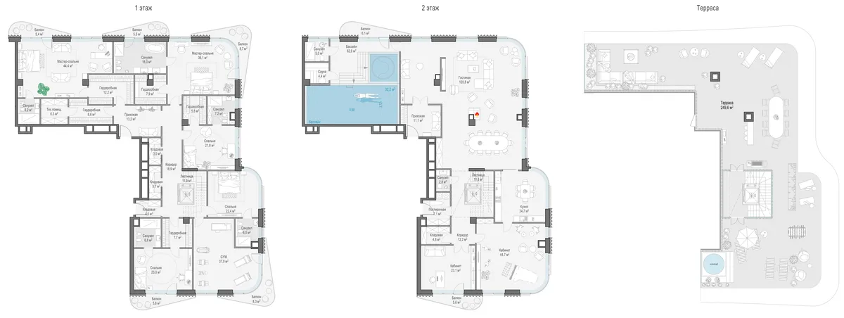 6-комнатный пентхаус 664,1 м² в ЖК «Лаврушинский» — планировки 3