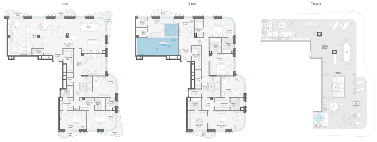 6-комнатный пентхаус 664,1 м² в ЖК «Лаврушинский» — планировки 5