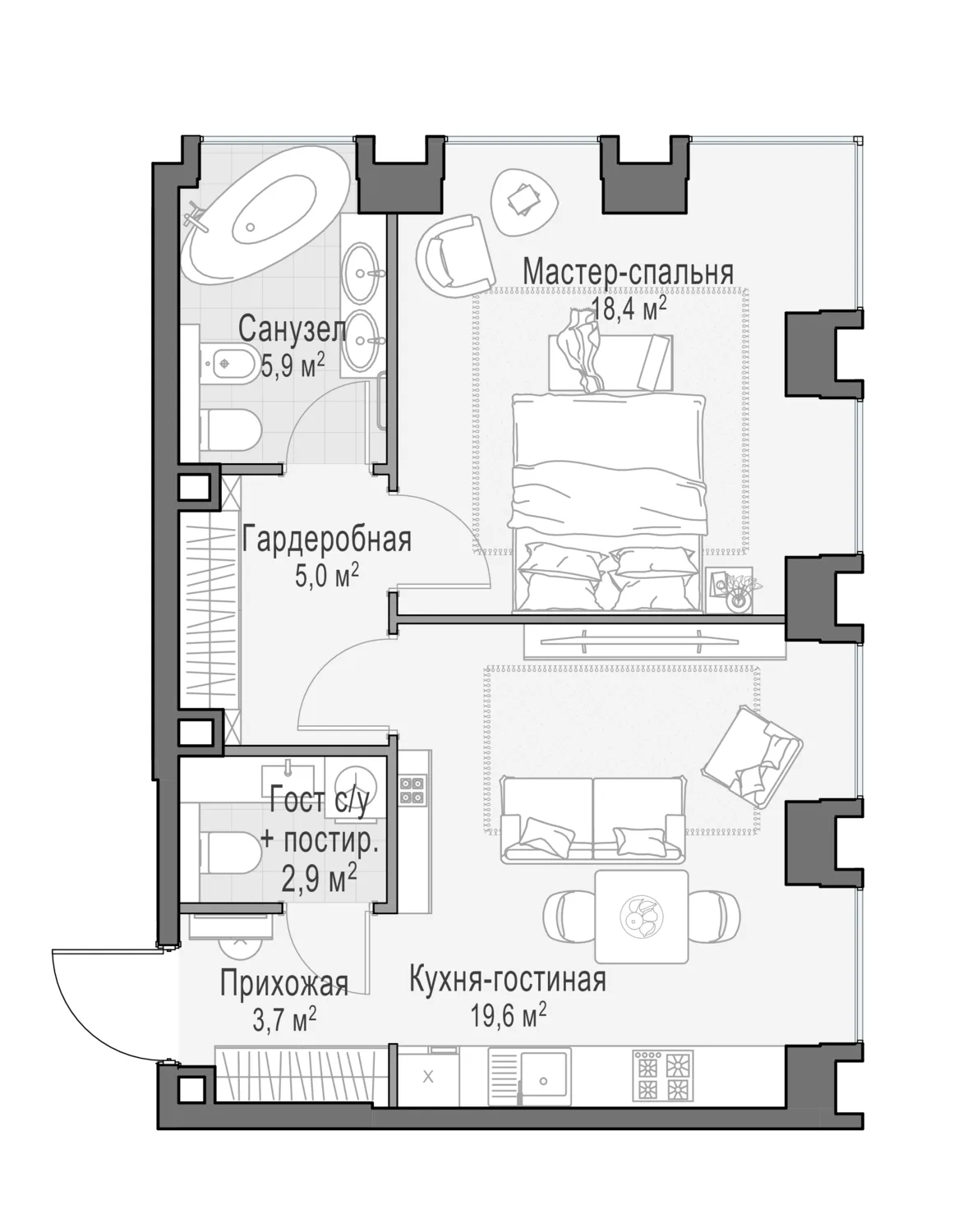 2-комнатная квартира 56 м² в ЖК «Life Time» — планировки 1