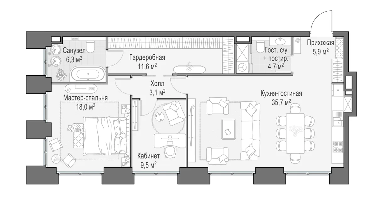 3-комнатная квартира 95,2 м² в ЖК «Life Time» — планировки 1