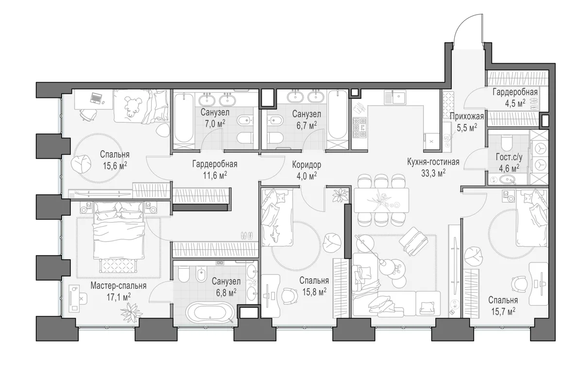 5-комнатная квартира 149,2 м² в ЖК «Life Time» — планировки 3