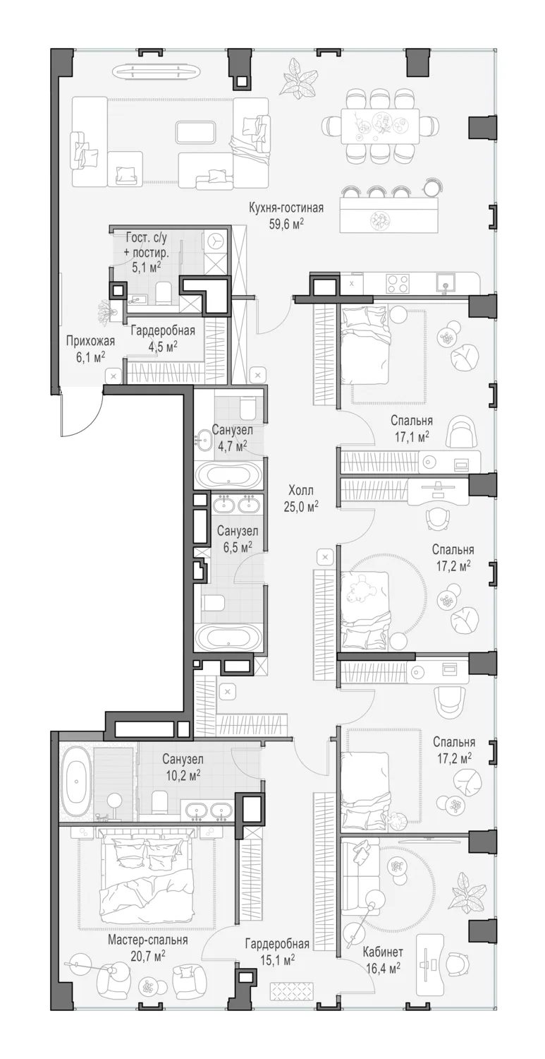 7-комнатная квартира 225,9 м² в ЖК «Life Time» — планировки 2