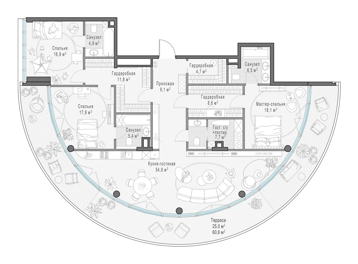 3-комнатная квартира 172,6 м² в ЖК «Фрунзенский» — планировки 1