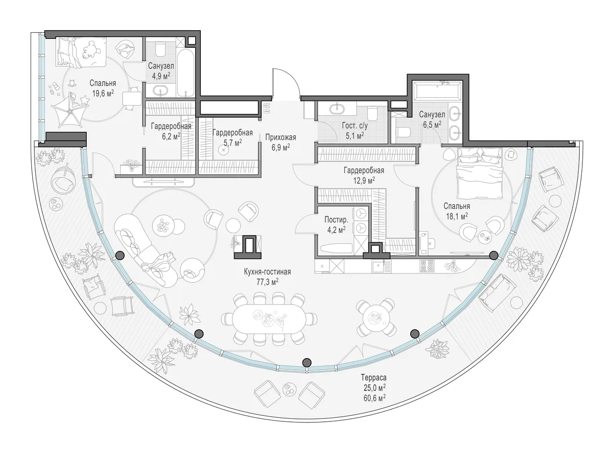 3-комнатная квартира 172,7 м² в ЖК «Фрунзенский» — планировки 2
