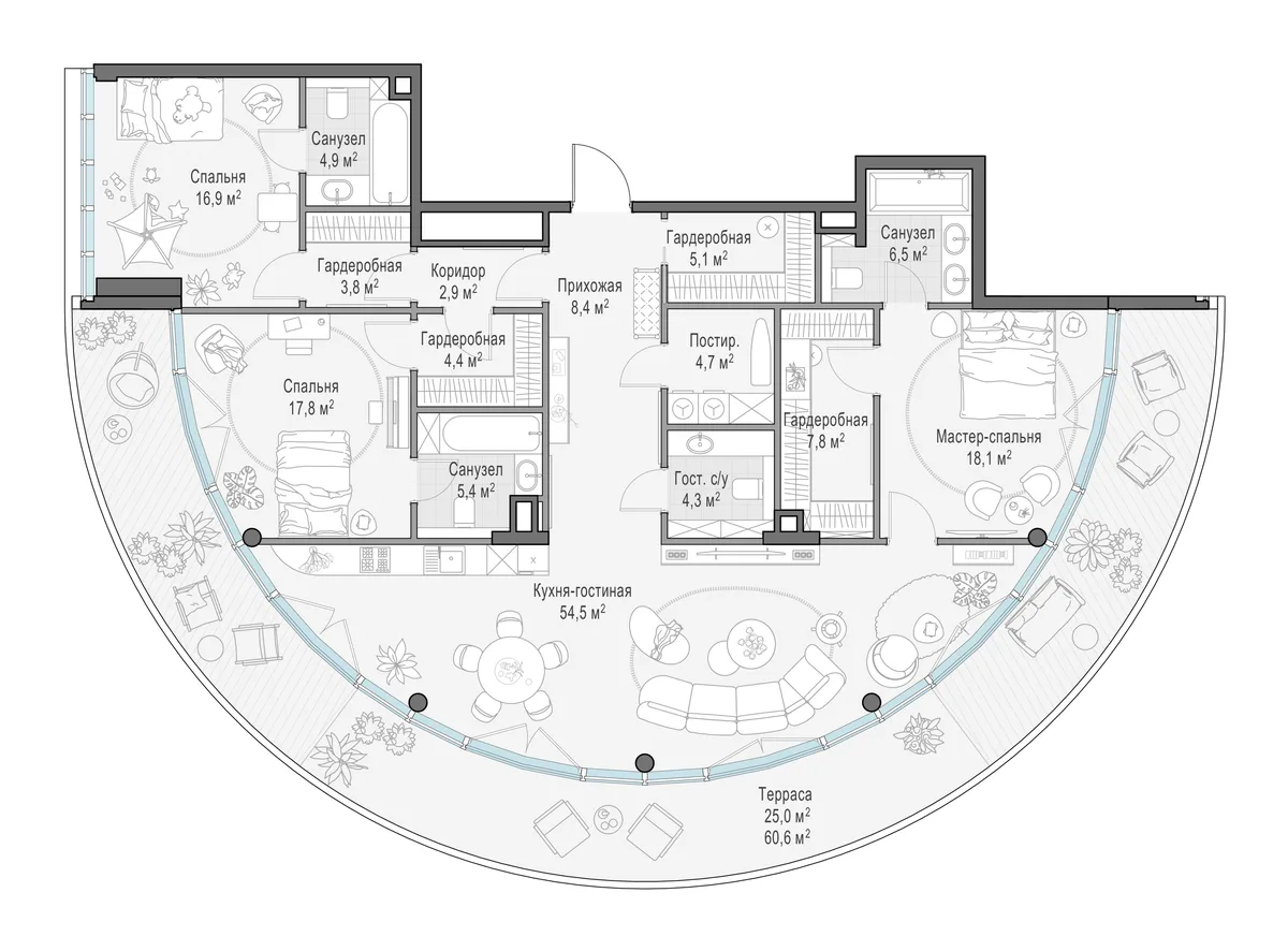 3-комнатная квартира 172,7 м² в ЖК «Фрунзенский» — планировки 3